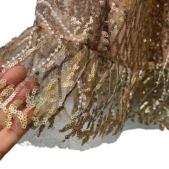 Dress the Population New! Sarah Sequin Lace Strapless Fit&Flare Dress Platinum - Picture 6 of 16